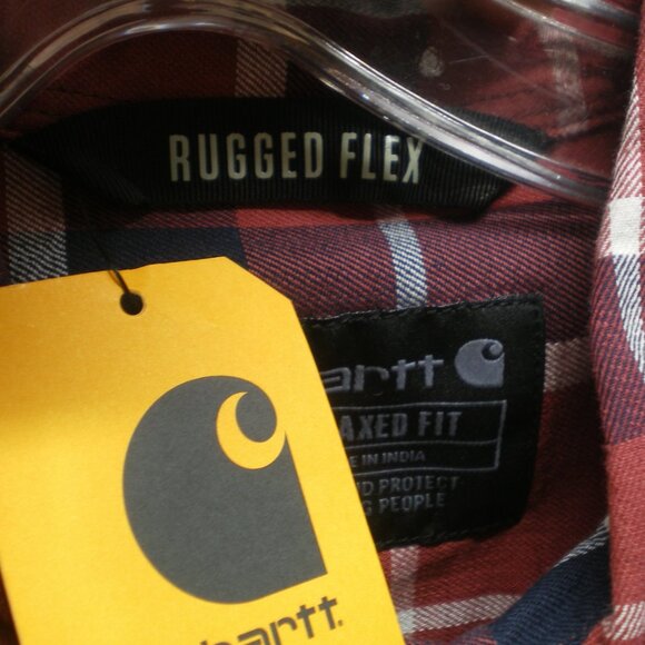 Carhartt Short Sleeve Button Down Red/Navy/White Plaid Casual Shirt, Size Med - Picture 5 of 7